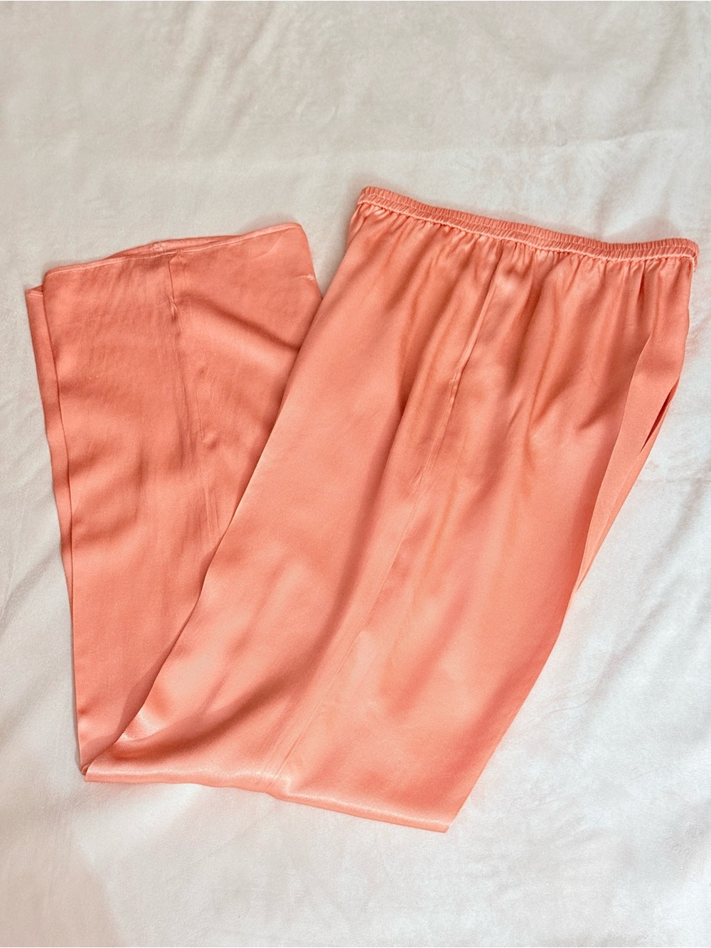 LAPOINTE Peach Fine Textured Satin Wide Leg Pants MD High Rise $690 Luxury Flowy - Picture 4 of 16